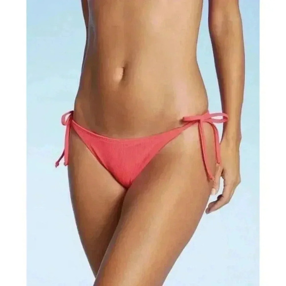 Xhilaration CORAL PINK Juniors' Ribbed String Bikini Bottom, Size Medium - Picture 1 of 4